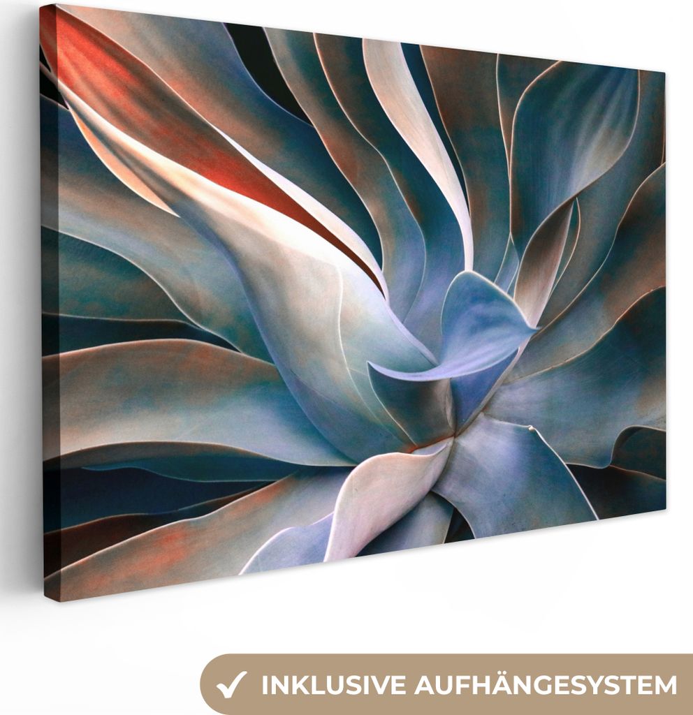 OneMillionCanvasses - Leinwandbilder - 150x100 cm, Blätter - Natur - Stillleben - Blau, Wandbilder Kunstdruck Wanddekoration - Foto auf Leinwand...