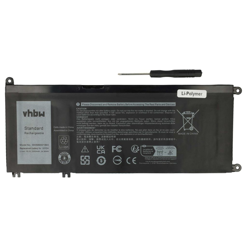vhbw Akku kompatibel mit Dell G5 5587-D2745R, 5587-D2745B, 5587-D2765R, 5587-D2765B, 5587-D2645R Notebook (2300 mAh, 15,2 V, Li-Polymer)