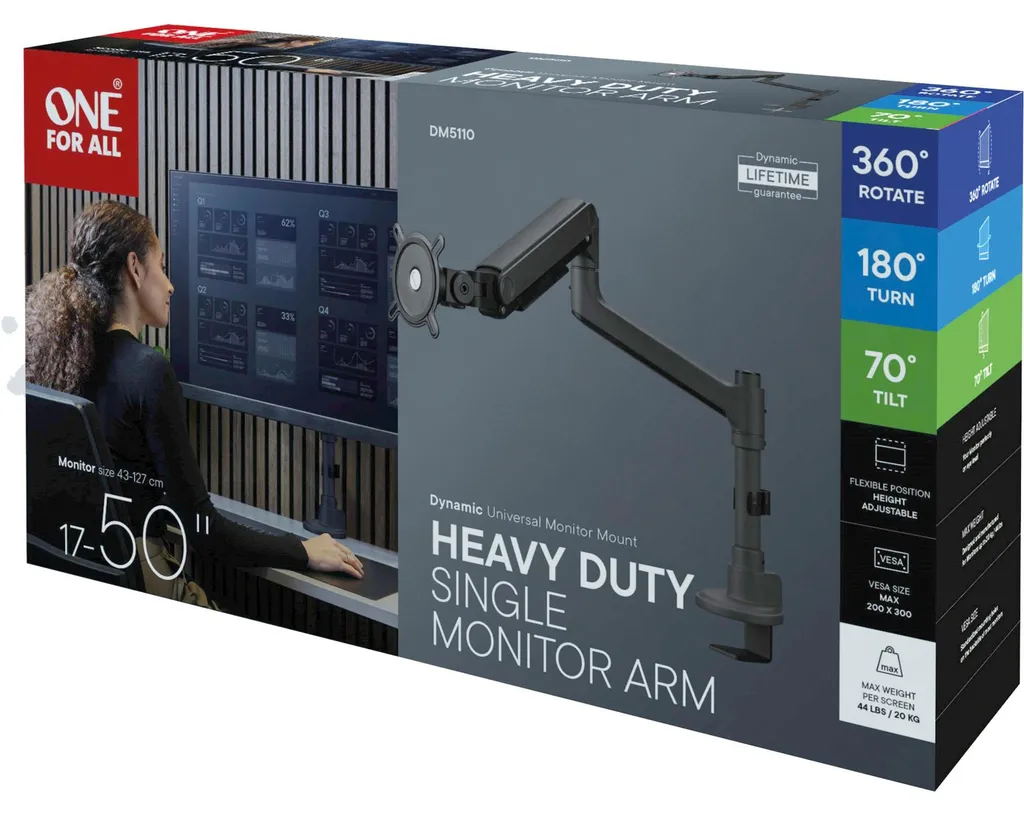 Support Écran One for All Dynamic Single Heavy Duty DM5110 Noir