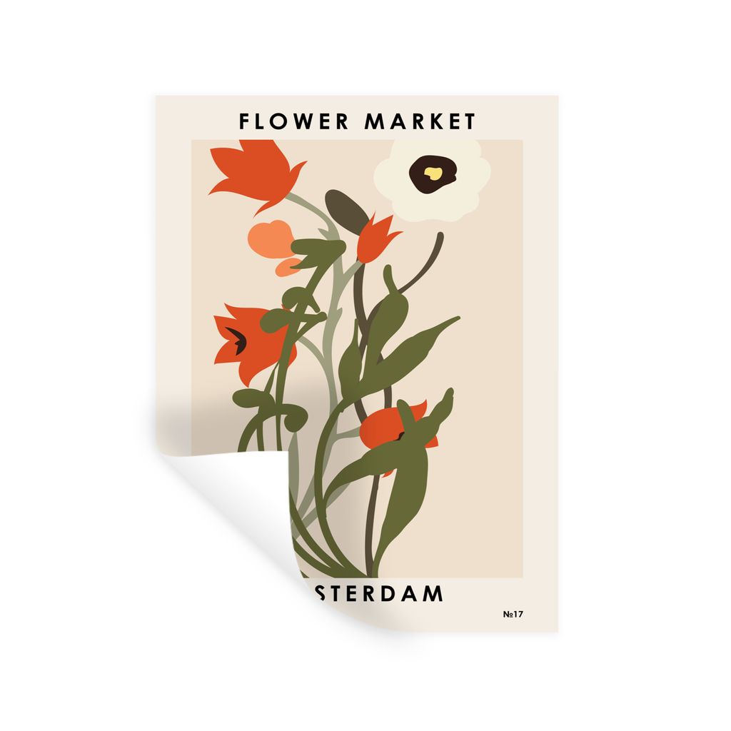 MuchoWow Wandtattoo Wandsticker Wandaufkleber Blumen - Pflanzen - Zitate - Pastell - Amsterdam 90x120 cm Selbstklebend und Repositionierbar - Fal...