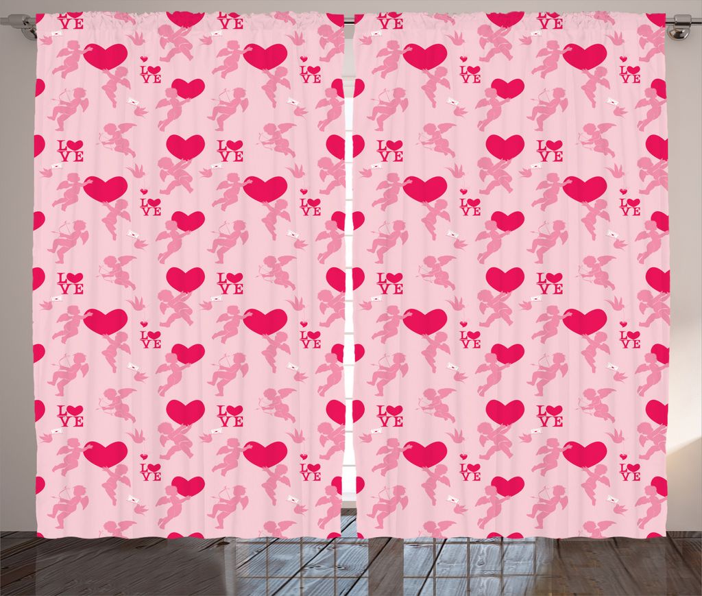 ABAKUHAUS Liebe Rustikaler Vorhang, Silhouetten von Angel Heart, Wohnzimmer Universalband Gardinen mit Schlaufen und Haken, 280 x 225 cm, Rosa