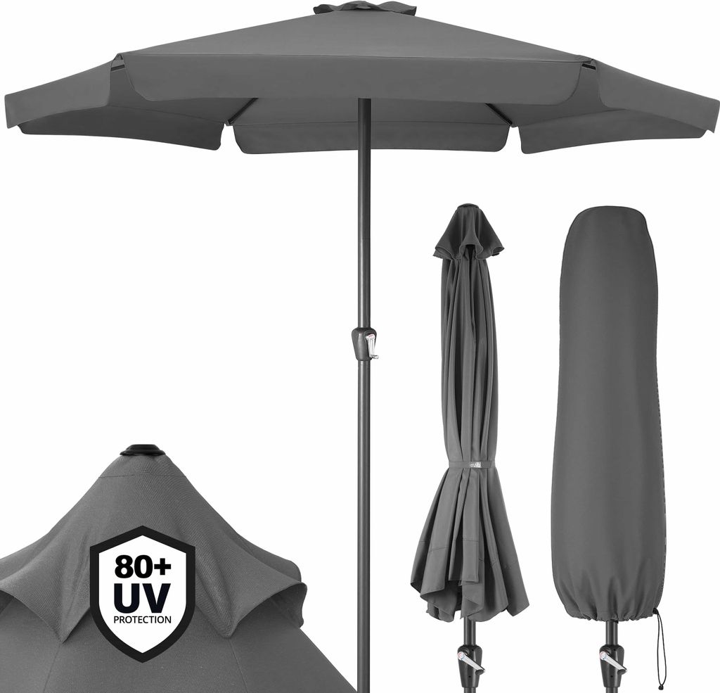 Kingsleeve Sonnenschirm UV Schutz 80+ Balkon Schutzhülle 330cm Strand Schirm Groß Wasserabweisend Kurbel Aluminium Windöffnung Gartenschirm An...