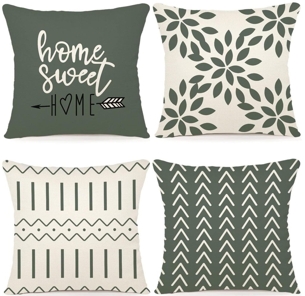 Set mit 4 Leinenkissenbezügen, dekorative Kissen für Sofa, Gartenbett oder Sessel, 40 x 40 cm