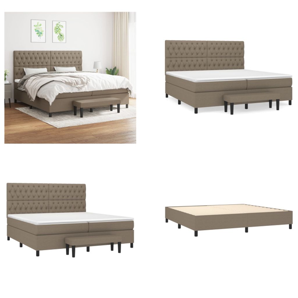 vidaXL Boxspringbett mit Matratze Taupe 200x200 cm Stoff - Boxspringbett - Boxspringbetten - Bett - Schlafzimmermöbel