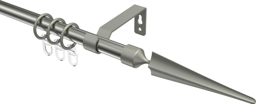 Interdeco Gardinenstange / Vorhangstange Edelstahl-Optik / Chrom matt, Typ Olymp Lorenzo (Speer), 16 mm Ø 1-läufig, 420 cm