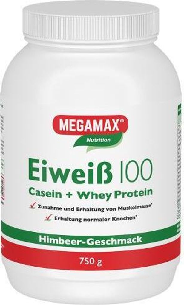 MEGAMAX Nutrition Eiweiß 100 Pulver Himbeer-Geschmack, 750 g Pulver