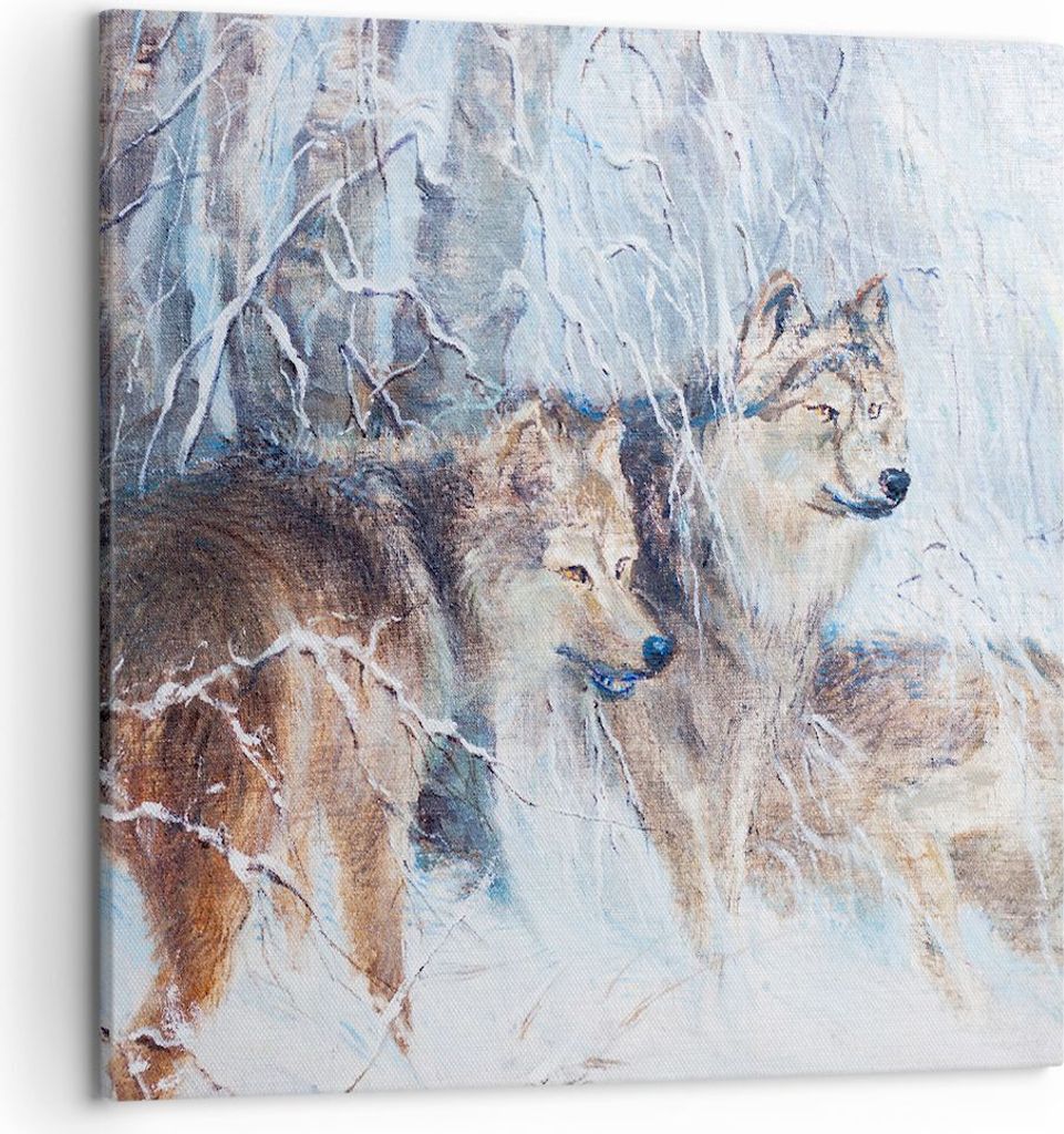 Bild auf Leinwand - Leinwandbild - Wolf Tier Wald - 50x50cm - Wand Bild - Wanddeko - Wandbilder - Leinwanddruck - Bilder - Kunstdruck - Wanddekorat...