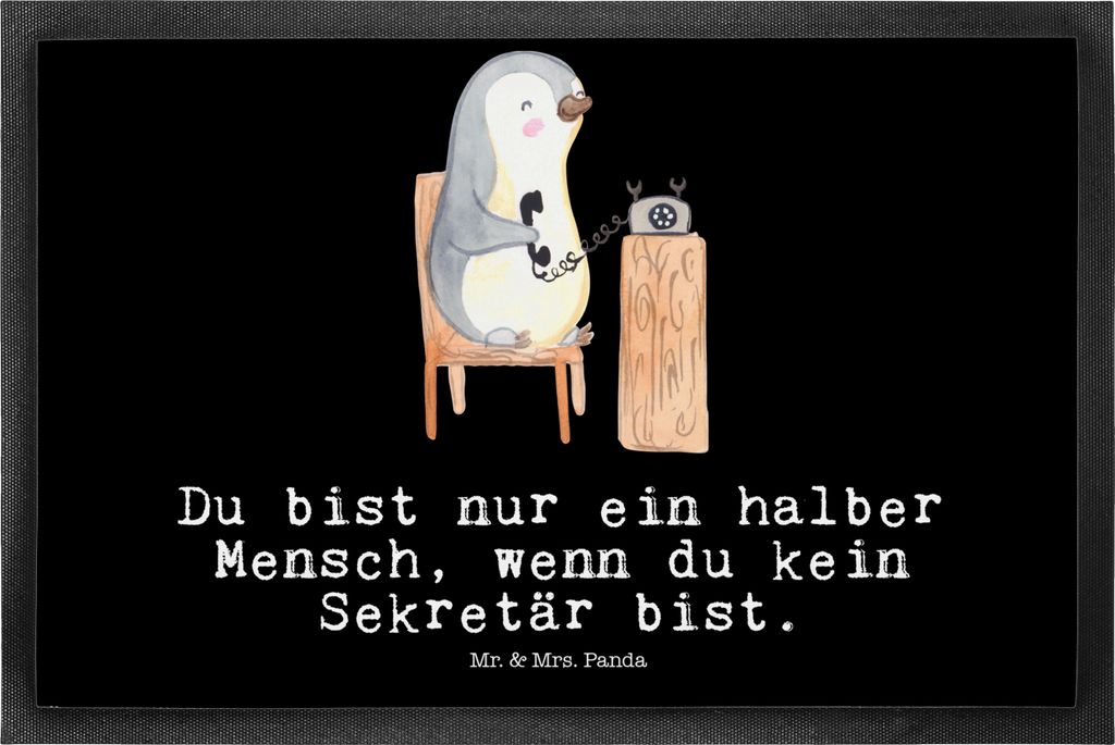 Mr. & Mrs. Panda Fussmatte Sekretär Herz 50 x 75 cm - Schwarz - Geschenk, Fußabstreifer, Eingangsmatte, Schmutzmatte, fußmatte, Schmutzfangmatte