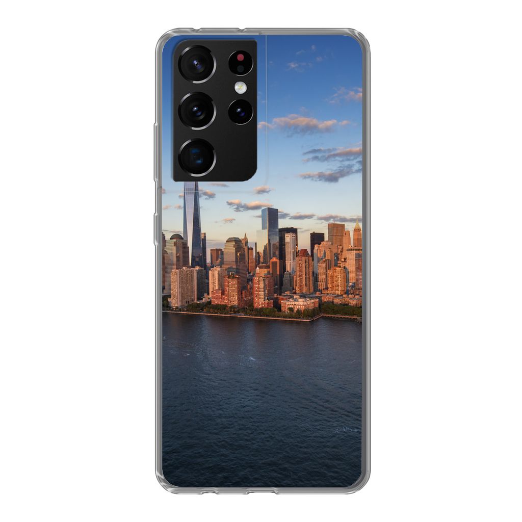 MuchoWow Handyhülle Schutzhülle Hülle für Samsung Galaxy S21 Ultra New York - Skyline - Boot Silikon Softcase Handy Hülle - Mobiltelefon