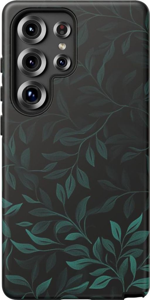 Elegantes Blättermuster auf dunklem Hintergrund – Handyhülle Kompatibel mit Galaxy S25 Ultra