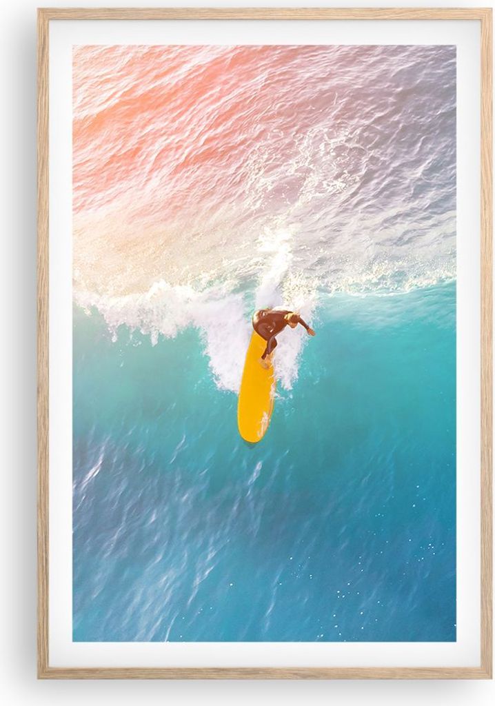Gerahmtes Poster - Rahmen in heller Eiche - Surfen Welle Licht - 61x91,5 cm - Wand Bild - Wanddeko - Wandbilder - Kunstposter - Wandposter - Bilder...