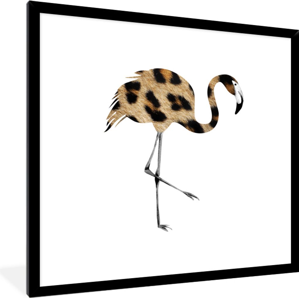 MuchoWow MuchoWow Gerahmtes Poster Flamingo - Vogel - Panther Druck 40x40 cm - Poster mit zchwarzem Bilderrahmen - Mit Rahmen - Wanddekoration ...