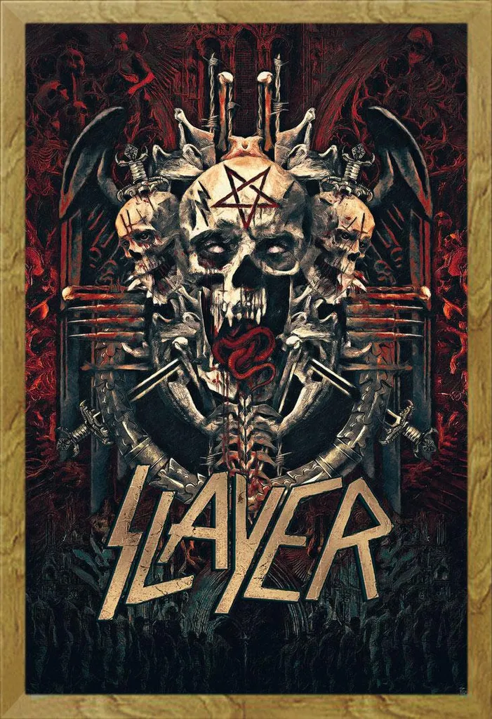 Déco Murale Slayer Skullagramm : Poster Encadré Chêne pour Studio Rock