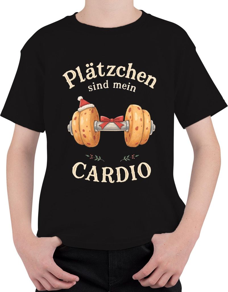 Plätzchen sind mein CARDIO Weihnachtskekse Fitness Lustig Uni Kinder T-Shirt, Schwarz, 104