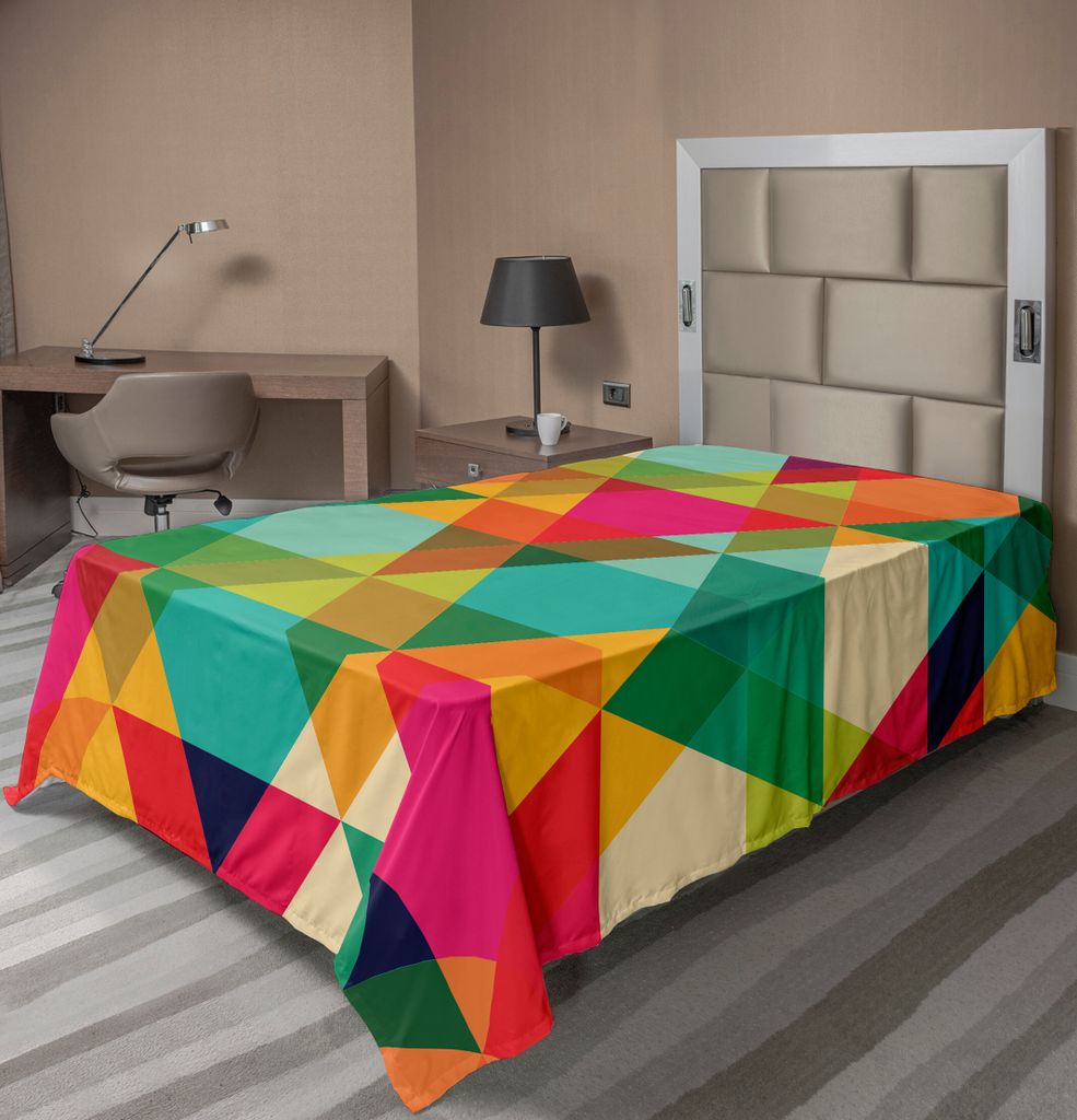 ABAKUHAUS Geometrisch Bettlaken, Wiederholende Motiven Abstrakt Polygonales Muster Retro Pop Art Dreiecken, weiches bequemes oberes Bettlaken für ...