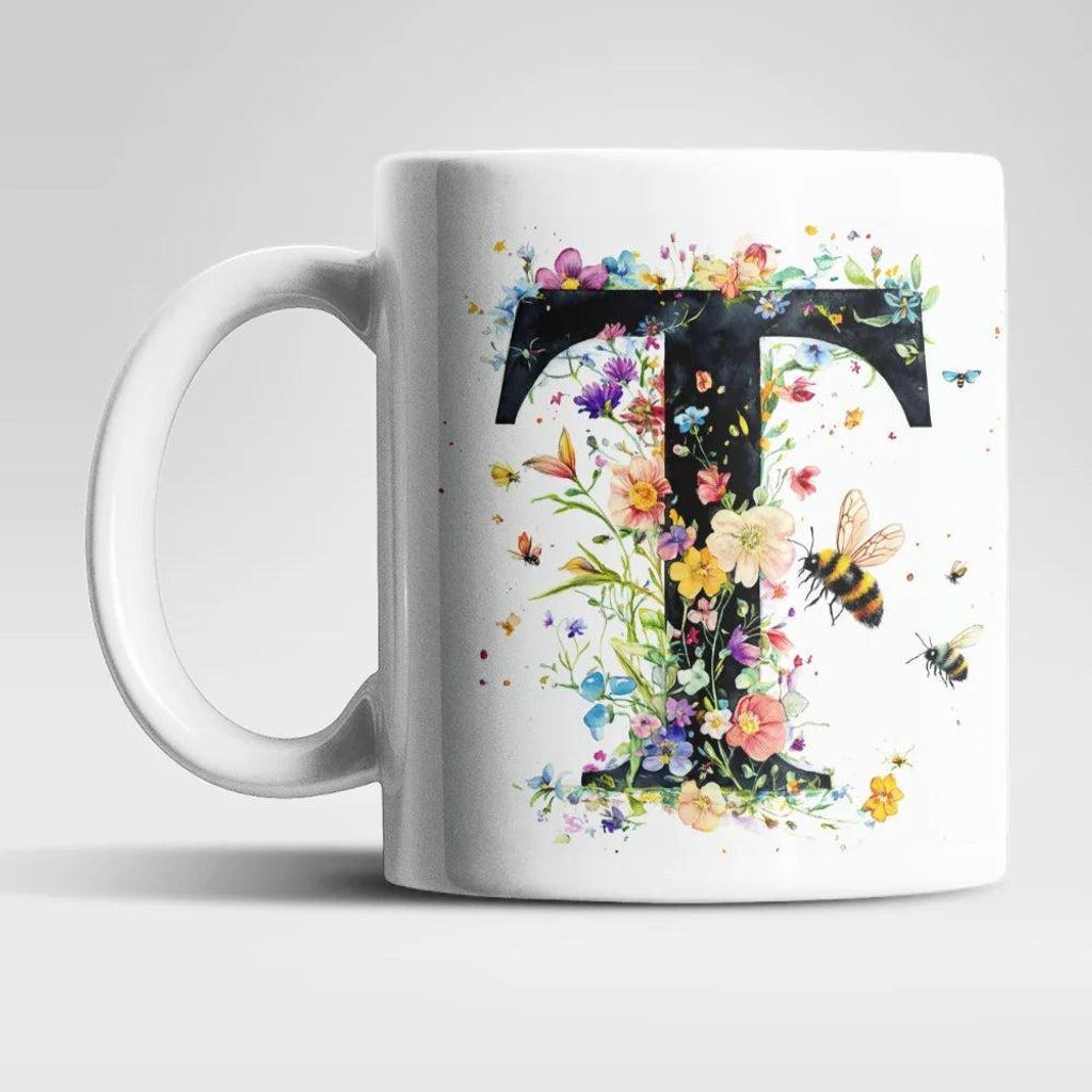 Name A bis Z und 0 bis 9 Blumen Bienen Kaffeetasse Teetasse Tasse Geschenkidee – T