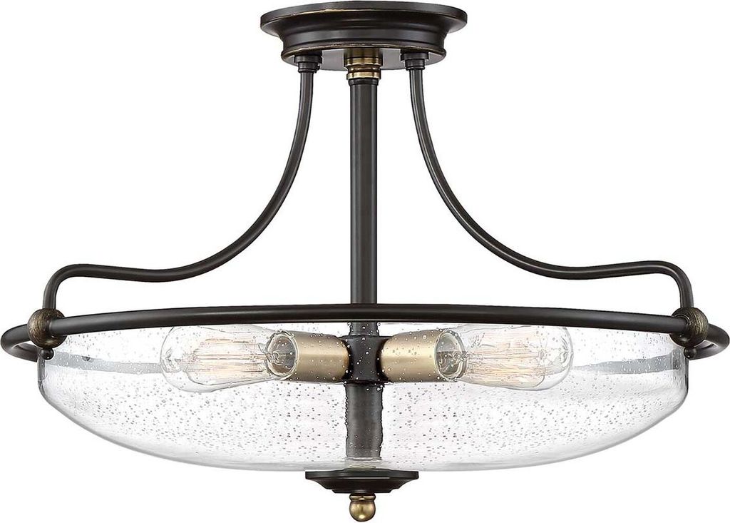 Deckenleuchte Metall Glas E27 Ø 52,8 cm in Bronze Antik Messing Antik 4-flammig rund Jugendstil Deckenlampe