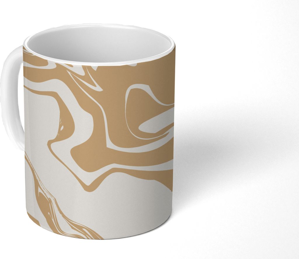 MuchoWow Tasse Kaffeetasse Kaffeebecher 350 ml Marmor - Weiß - Linie Teetasse - Fototasse - Becher - Keramikbecher - Teebecher - Kaffeetasse - B...