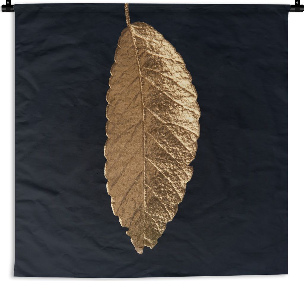 MuchoWow Wandteppich Wandbehang Blätter - Schwarz - Gold - Luxus - Natur 150x150 cm Tapisserie Dekoration Wandtuch - Wohnaccessoires - Modernes