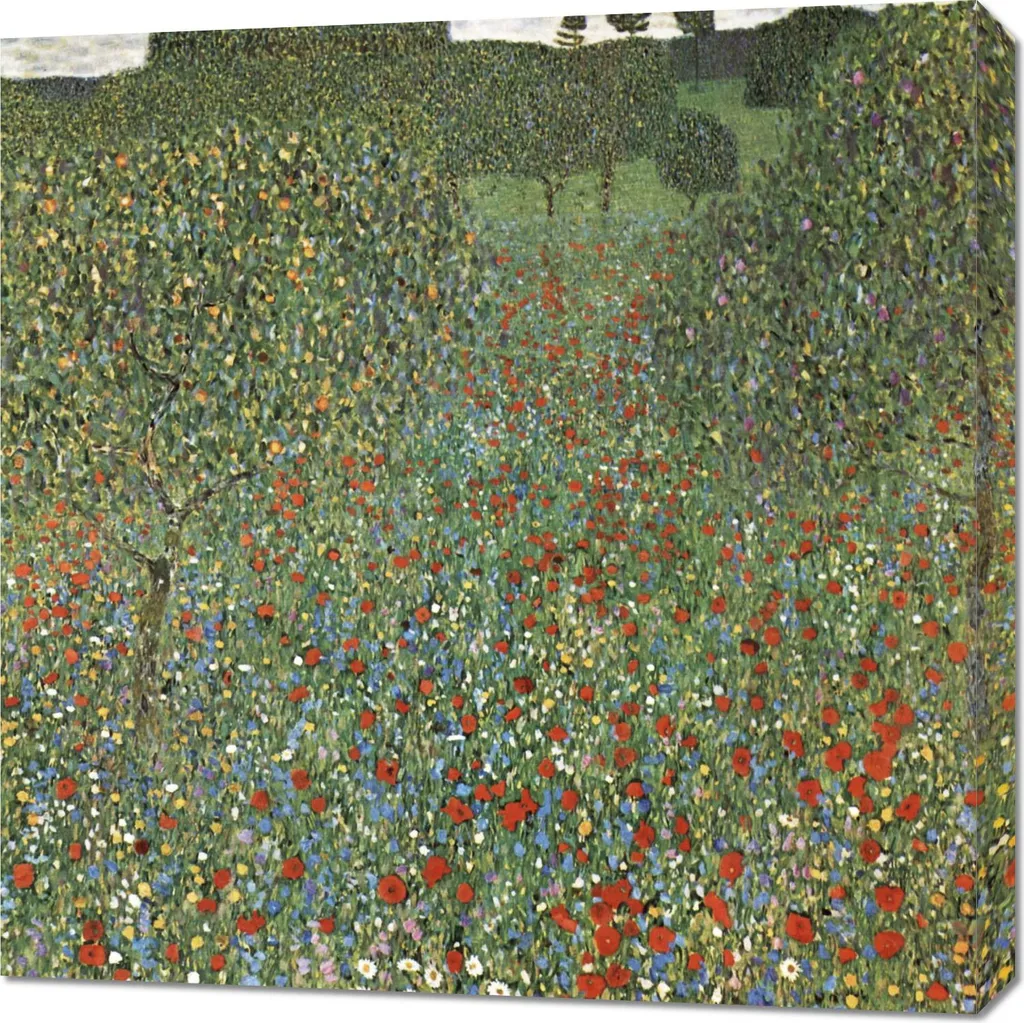 Quadro Klimt Mohnfeld 70x70 cm - Stampa su Tela Vintage per Salotto