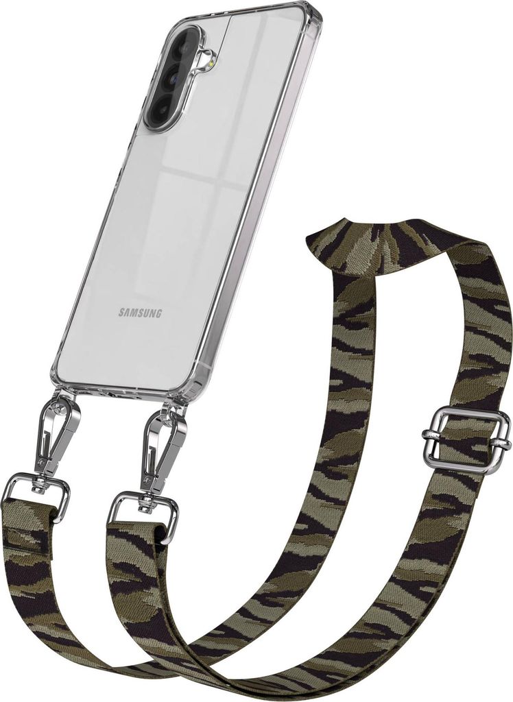 EAZY CASE Handykette - Verstellbarer Trageriemen kompatibel mit Samsung Galaxy A56, Handykordel mit transparenter Silikon-Hülle, Karabiner Silber,...