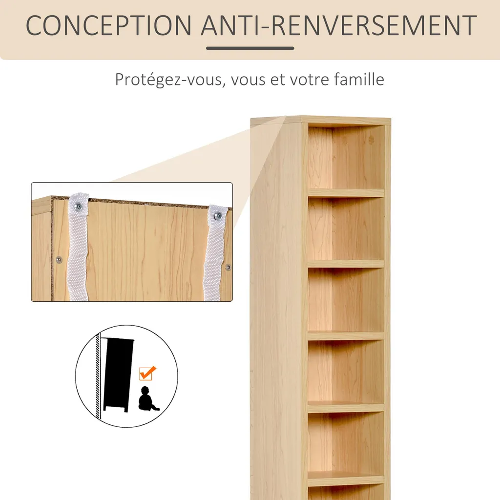 Étagère colonne CD DVD hêtre 12 compartiments - Capacité 160 CD compacte - 8