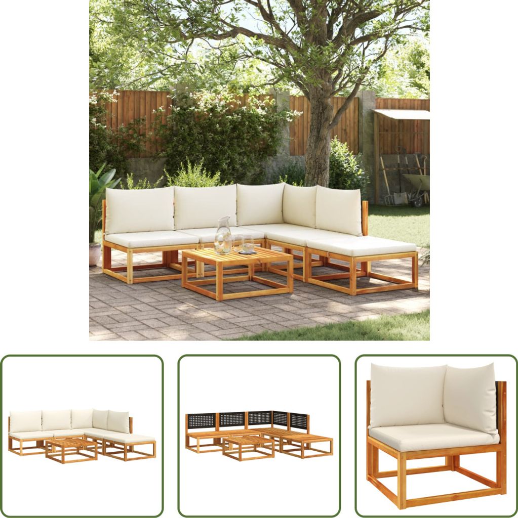 The Living Store 6-tlg. Garten-Sofagarnitur mit Kissen Massivholz Akazie