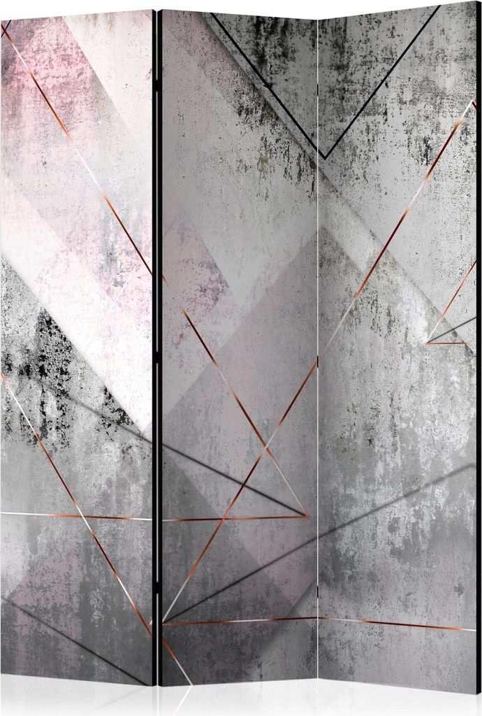 3-teiliger Doppelseitiger Vlies Paravent - Triangular Perspective 135x172 cm Abstrakt a-A-0350-z-b