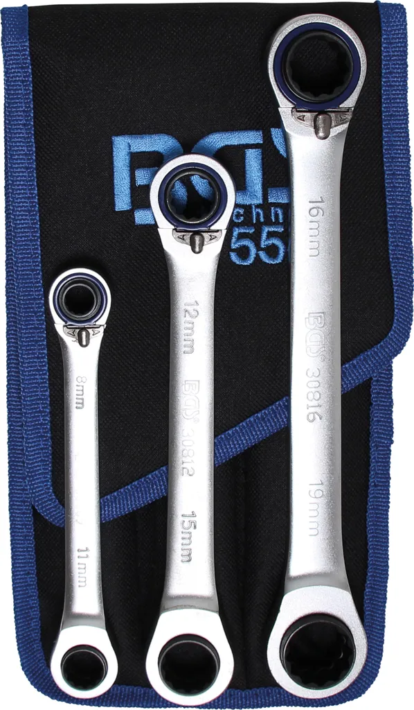 BGS 1556 Jeu de clés mixtes à cliquet 4 en 1 - Set de 3 pièces acier