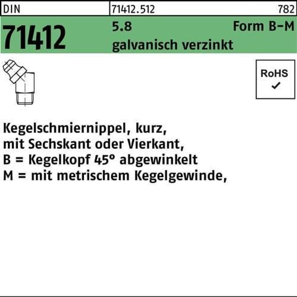 Reyher  Kegelschmiernippel DIN 71412 5.8 BM 6x1 SW 9 vz Produktbild 