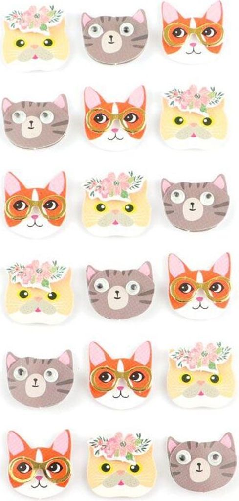 18 Mini-3D-Aufkleber Katzen 2 cm