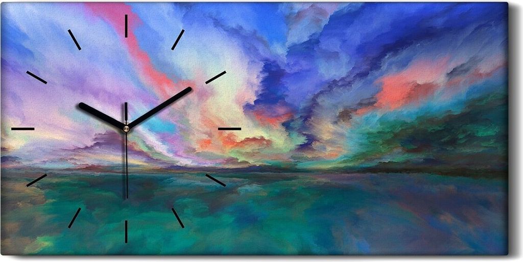 Wandbild Leinwand Bilder mit Uhr 60x30 Synergien der abstrakten Landschaft - schwarze Hände