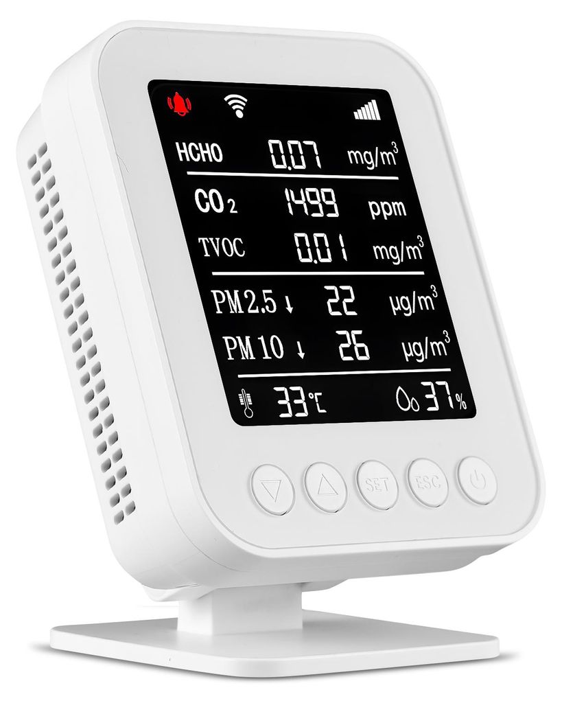Luftqualitätsmessgerät für Innenräume – Tuya-App, WLAN, Formaldehyd-, CO2-, PM2,5-, PM10- und TVOC-Messgerät, Typ-C-aufladbar, professionell...