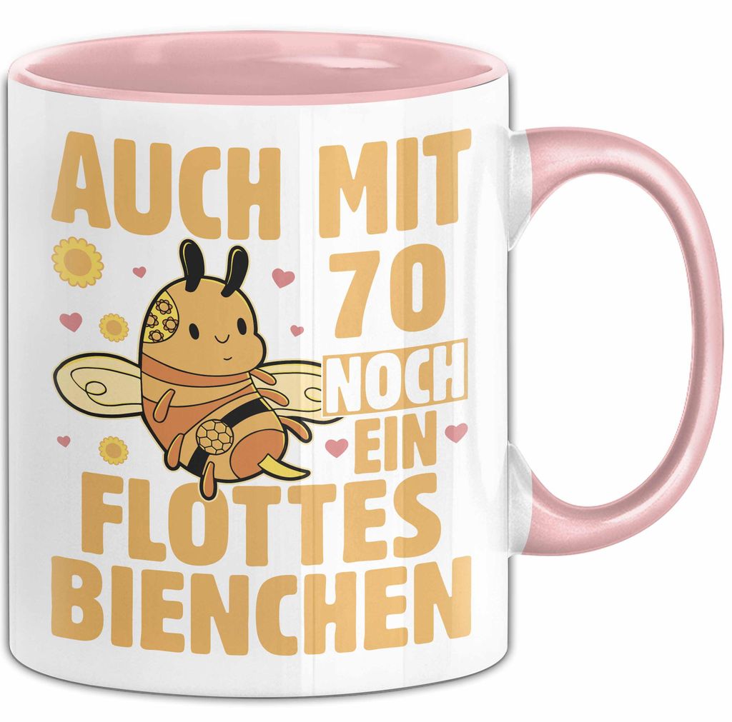 70. Geburtstag Tasse Geschenk Frauen Mutter Lustig Auch mit 70 Noch Ein Flottes Bienchen Kaffee-Becher (Rosa)