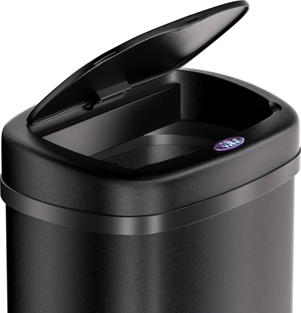 Grande poubelle 50L automatique noire sans contact pour une hygiène totale
