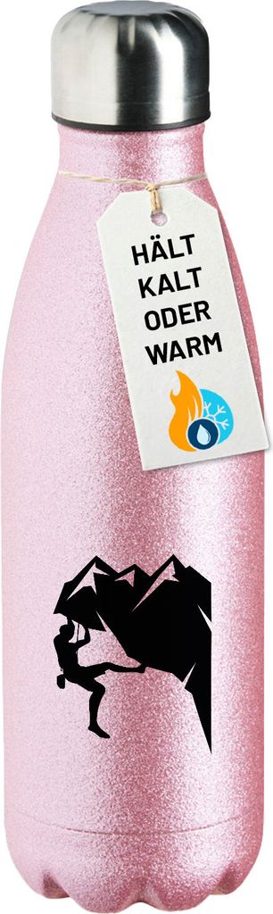 Huuraa Trinkflasche Klettern Silhouette 500ml Pink Edelstahl Wasserflasche Trinkflasche Geschenkidee