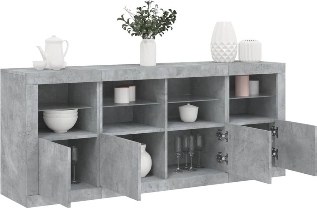 vidaXL Sideboard mit LED-Leuchten Betongrau 163x37x67 cm Produktbild 