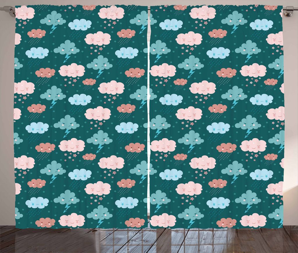 ABAKUHAUS Kids Rustikaler Gardine, Froh Traurig Bös Wolken, Schlafzimmer Kräuselband Vorhang mit Schlaufen und Haken, 280 x 175 cm, Getrocknete R...