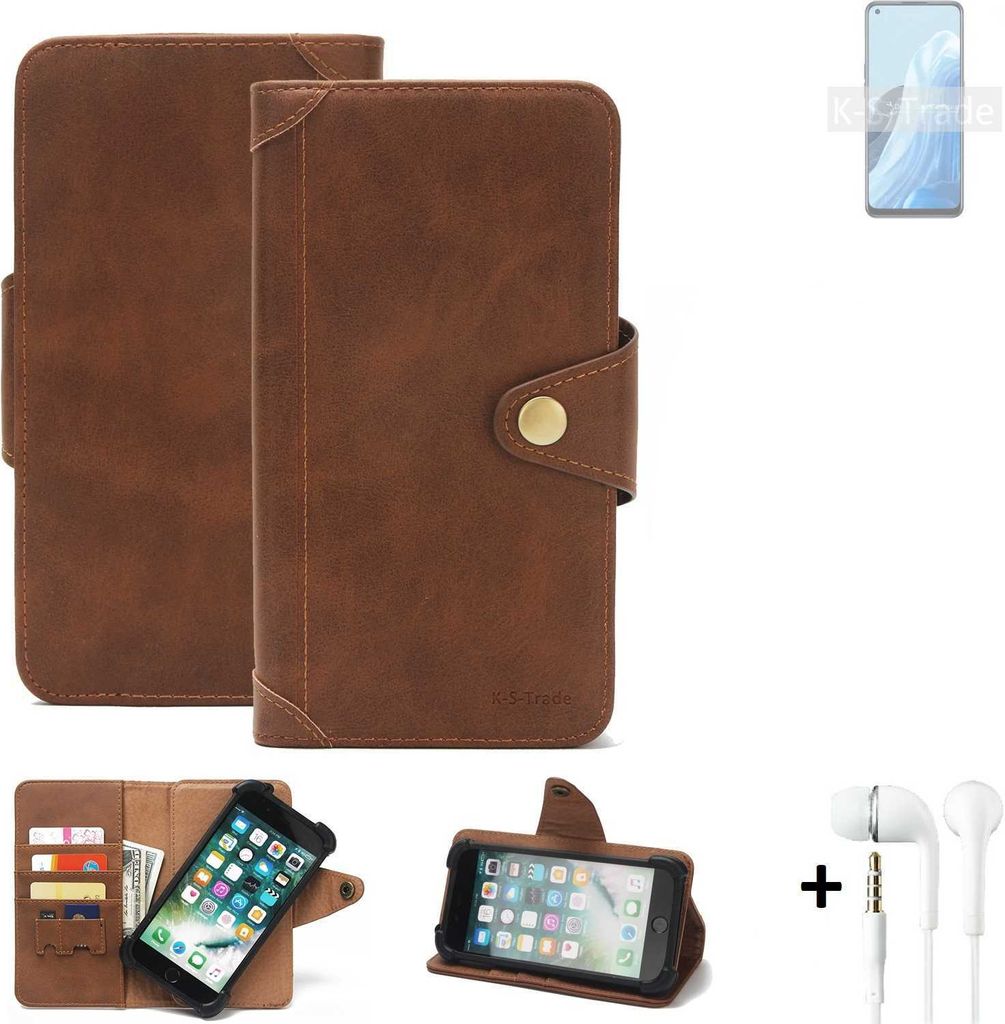 K-S-Trade Handyhülle + Kopfhörer für Oppo Find X5 Lite Schutz Hülle Walletcase Bookstyle Tasche Case Handytasche Wallet Flipcase Cover Polyuret...