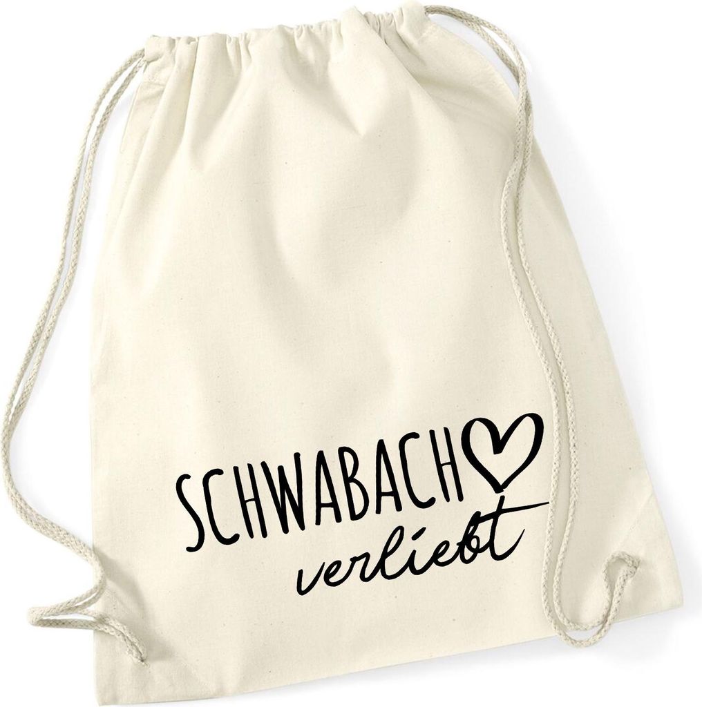 Huuraa Turnbeutel Schwabach verliebt 12 Liter Natural Baumwolle Rucksack Geschenkidee