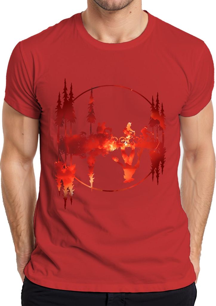 Mountainbike Wald Feuer Spiegelung Stranger Demogorgon Retro Geschenk Herren T-Shirt, Rot, L