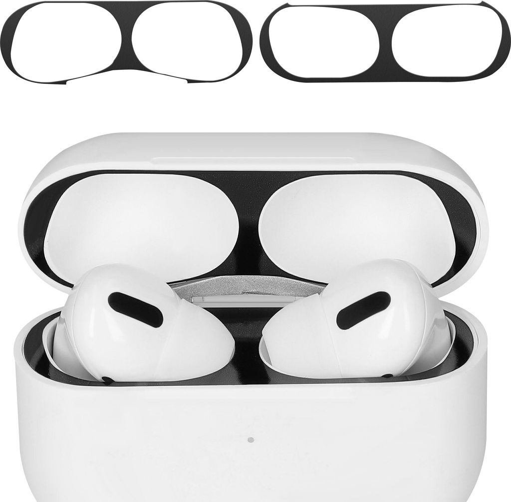 kwmobile Staubschutz Sticker kompatibel mit Apple Airpods Pro 2 - Metallstaub Schutz Aufkleber Skins in Schwarz