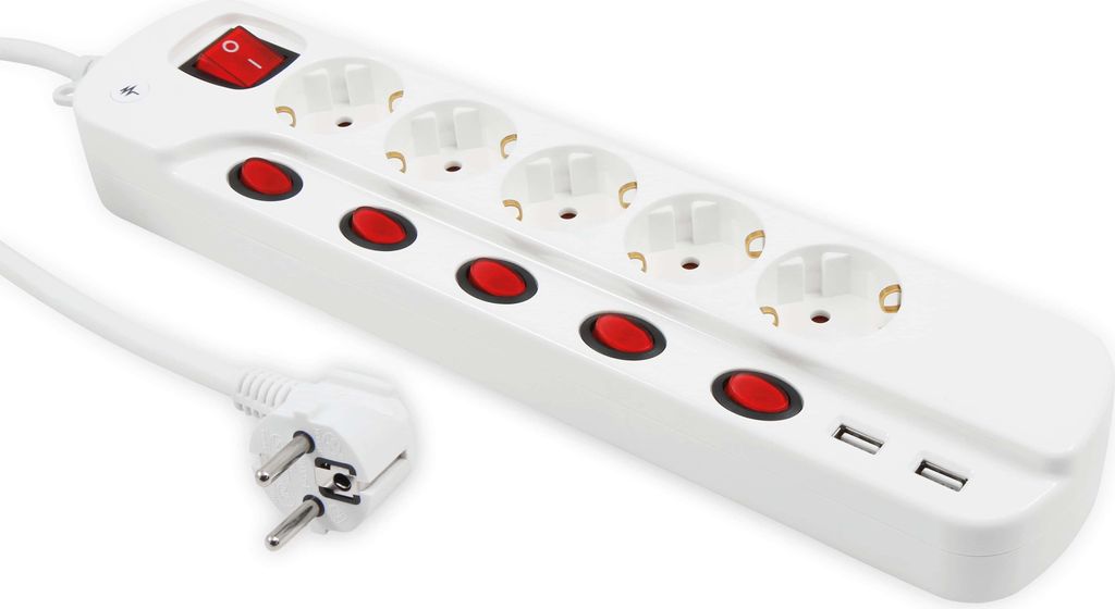 Multiprise McPower, 5x avec interrupteur individuel + 2x Image du produit 