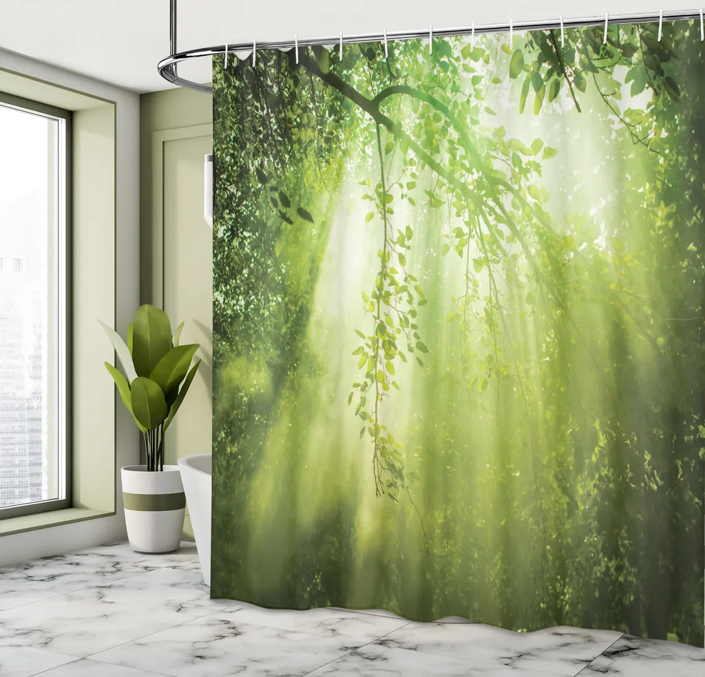 Tenda Da Doccia In Tessuto Boho Mid-Century, 152x72 Cm, Con Stampe Arcobaleno, Sole, Luna E Foglie, Decorazione Bagno Moderna