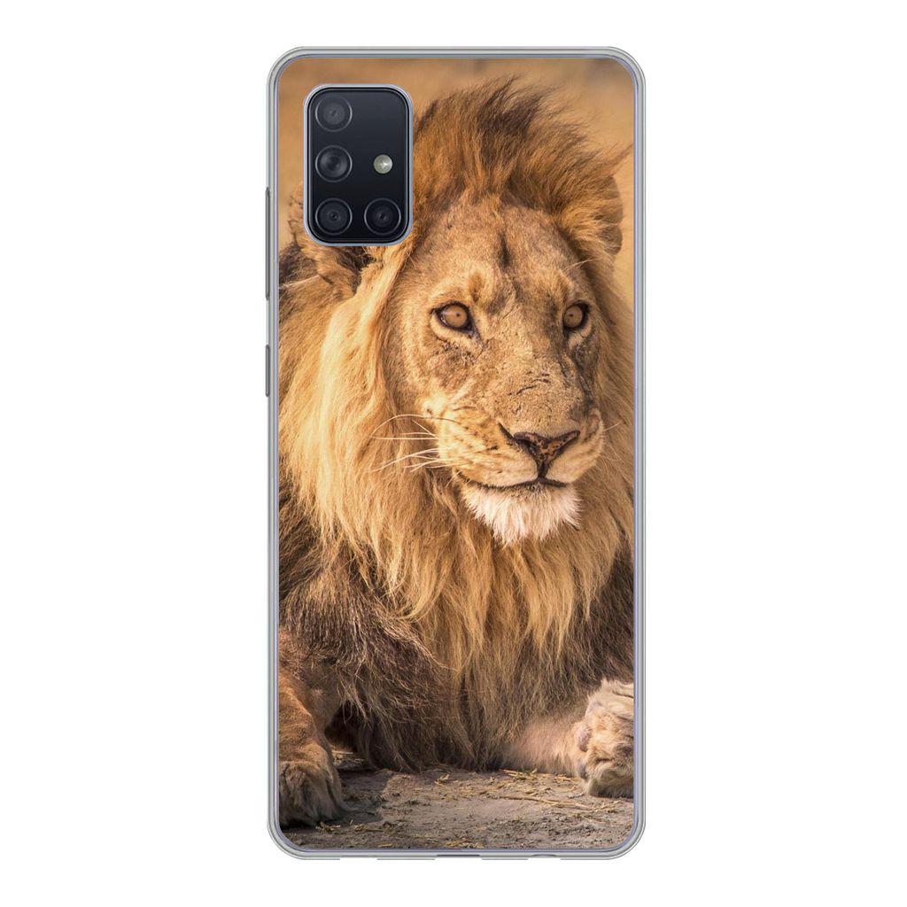 MuchoWow Handyhülle Schutzhülle Hülle für Samsung Galaxy A71 Löwe - Nahaufnahme - Savanne Silikon Softcase Handy Hülle - Kartenbesitzer