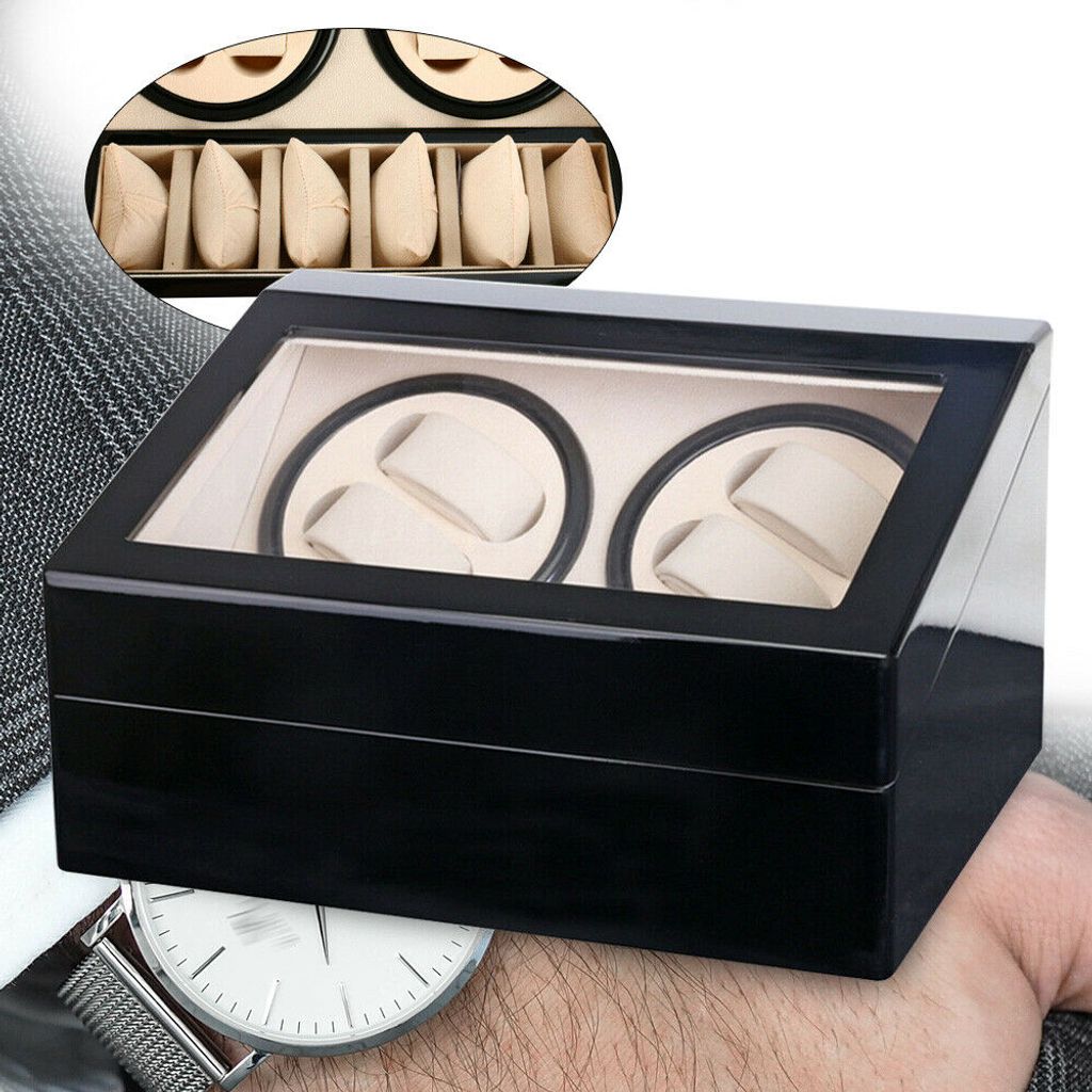 Automatik Uhrenbeweger für 2+2 Uhren Watchwinder Vitrine Holz Uhrenbox Kasten DE
