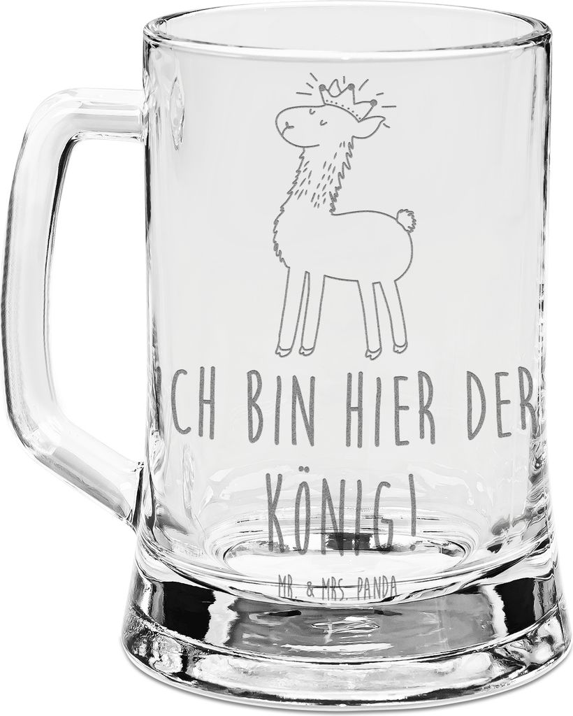 Mr. & Mrs. Panda Krug Lama König - Transparent - Geschenk, Gravur Bierkrug, Glas, Alpaka, Glaskrug, Lamas, Papa, Humpen, Abitur, Seidel, Mama