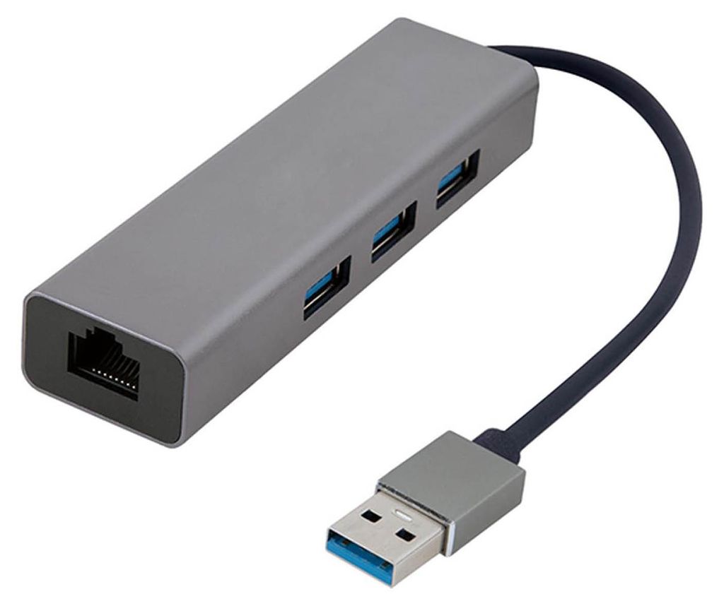 Gembird USB 3.0 Gigabit Netzwerkadapter mit 3-Port USB Hub