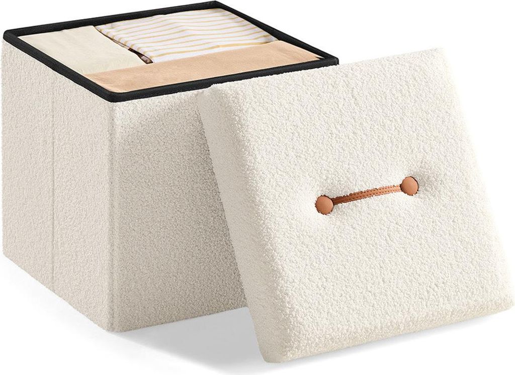Weißer MDF-Fleece-Ottoman, 43L, 38x38x38cm