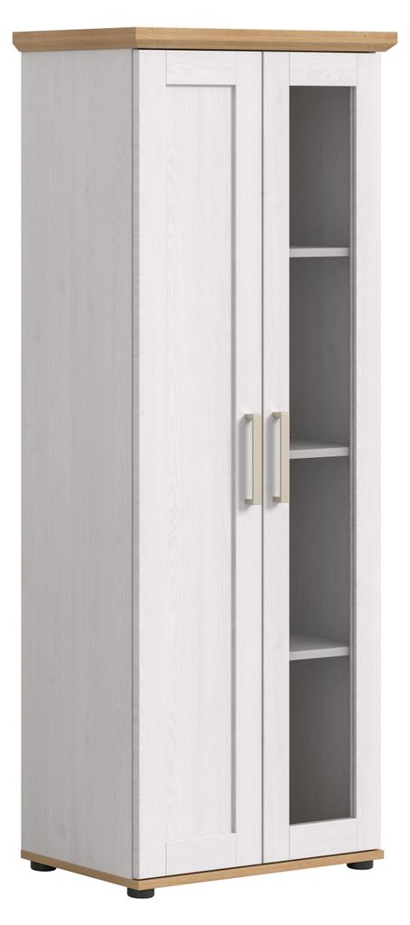 Verona Vitrinenschrank 1 Tür 1 Glastür weiß, Eiche Nachbildung.